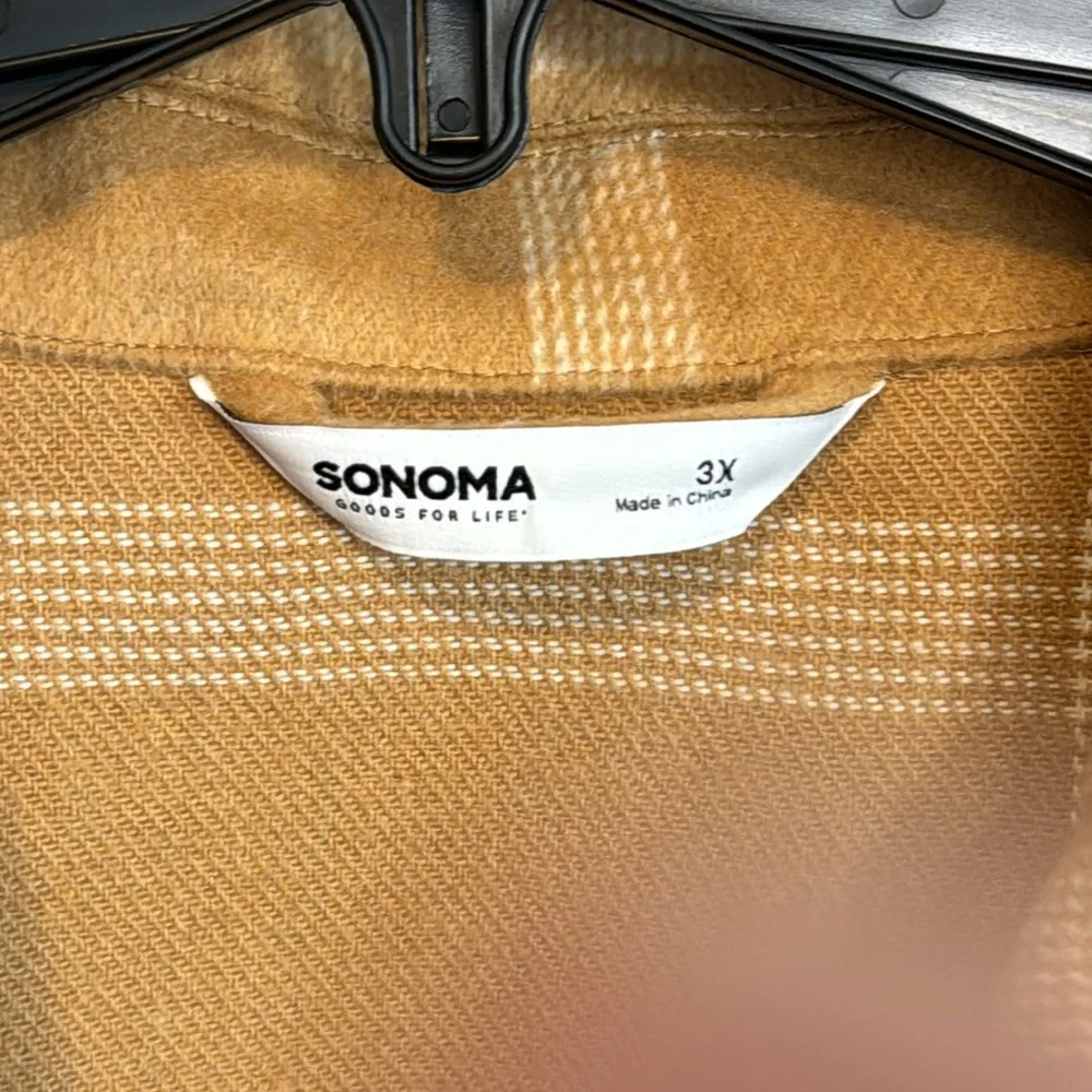 Sonoma Shacket Tan & White Plaid in Sizes 0X, 1X NWT - Picture 11 of 13